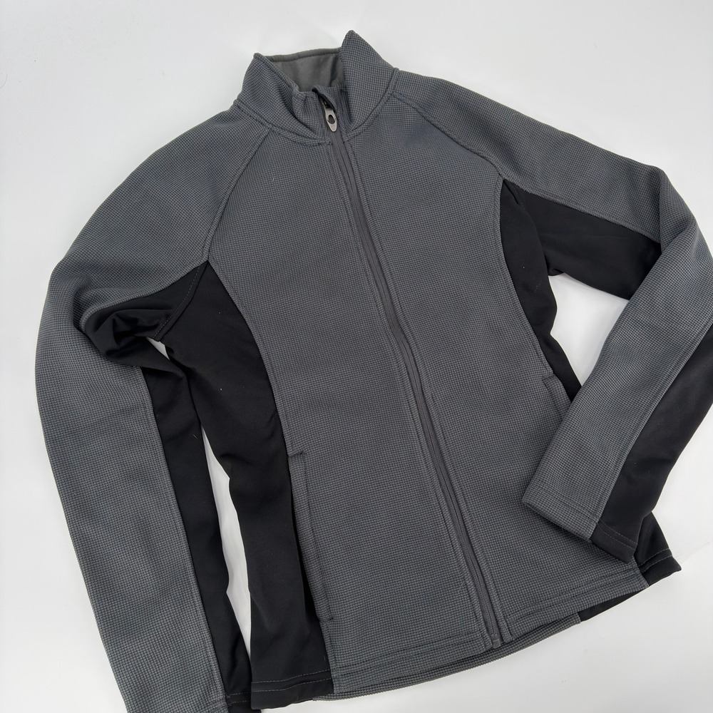 Spyder Full Zip Fleece Jacket Waffle Knit Outdoor Women Small Gray Black Tech